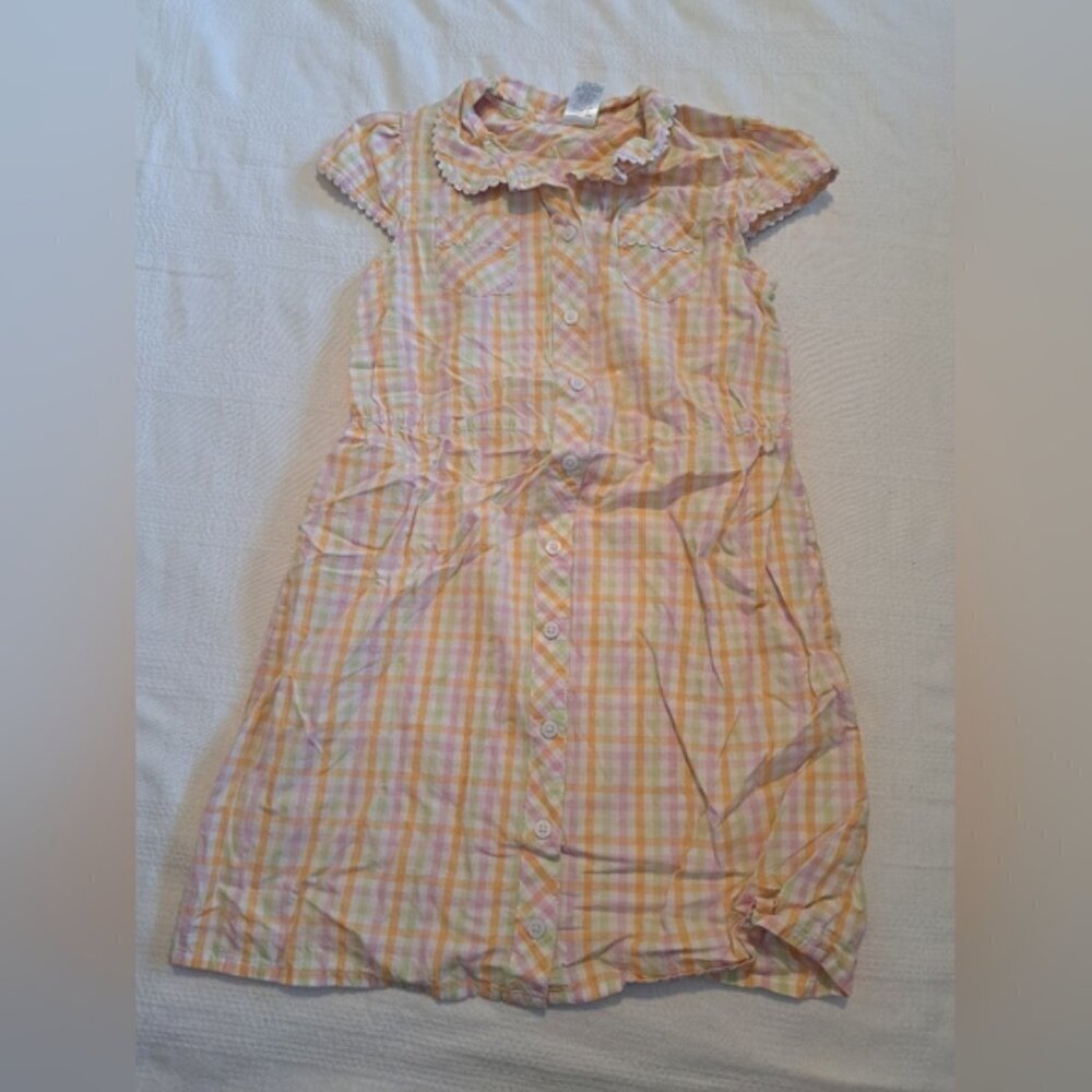 Sunflower Fields girls size 9 plaid dress,  rick rack trim, VGUC
